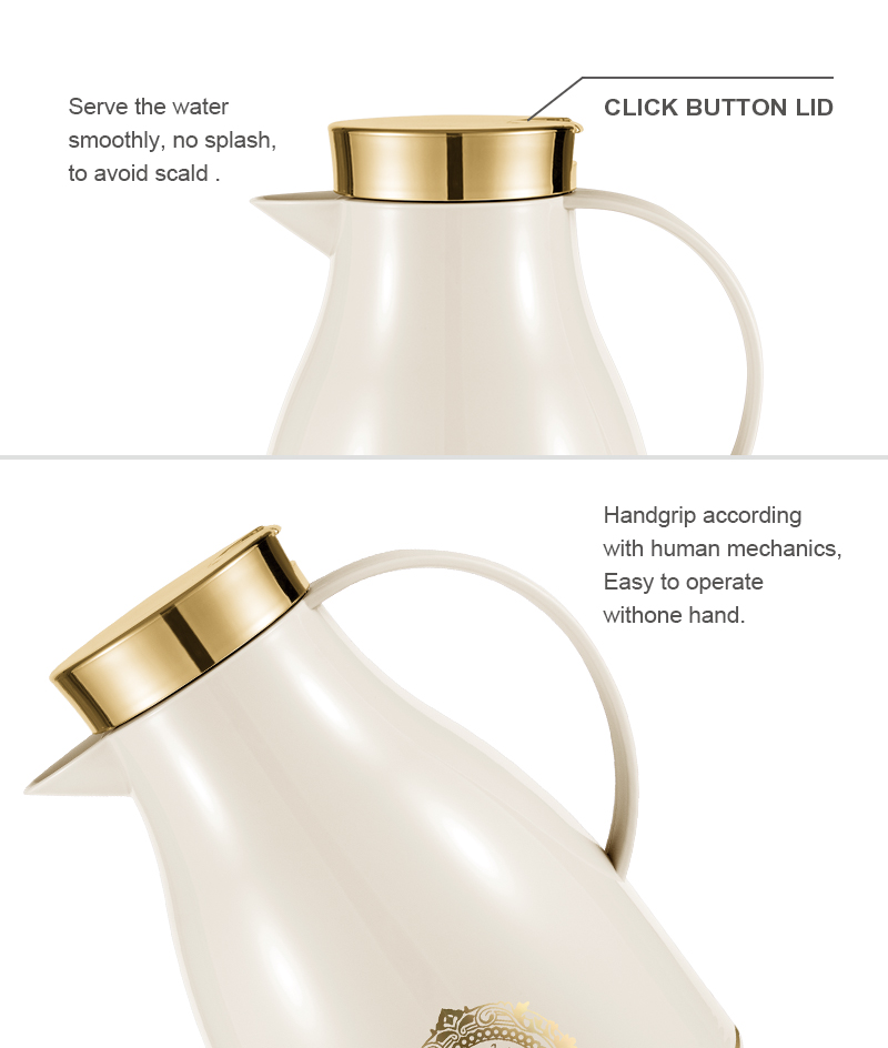 Sunlife fashion Design push gold lid white Glass Refill thermo jug Coffee Pot vacuum flask-2