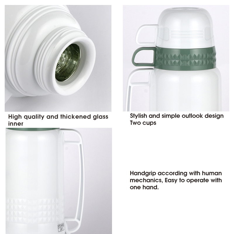 DAYDAYS 2023 new White glass refill insulated water 1.0L vacuum flasks with two cups-3