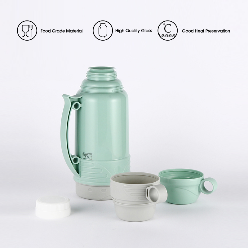 Daydays Factory Price 1000ml White Glass Liner PP Body Thermo Jug with Two Cups-4