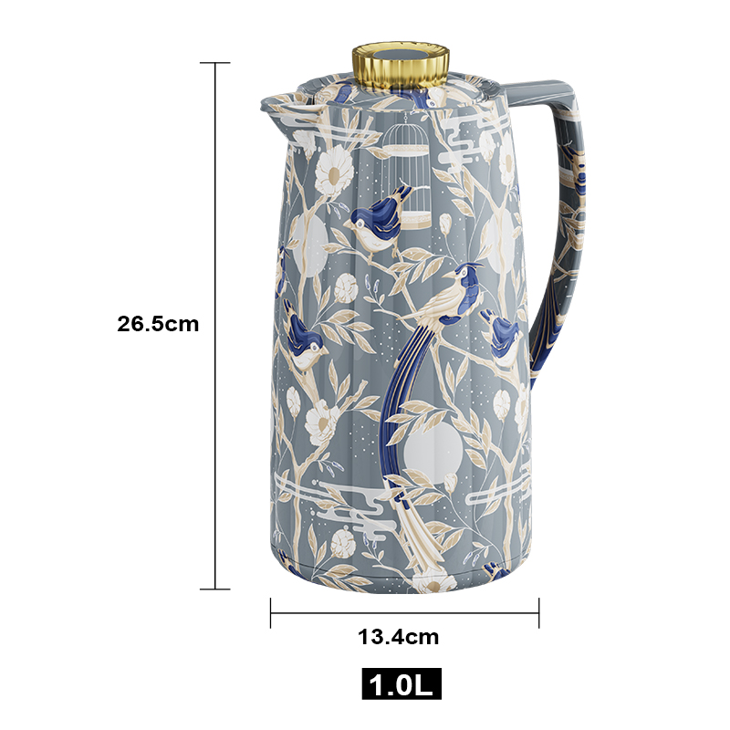 New Arrival Thermos Kettle Plastic Body Customize Pattern 1.0L Arabian Coffee Pot Glass Refill with Pink Brewing Coffee-