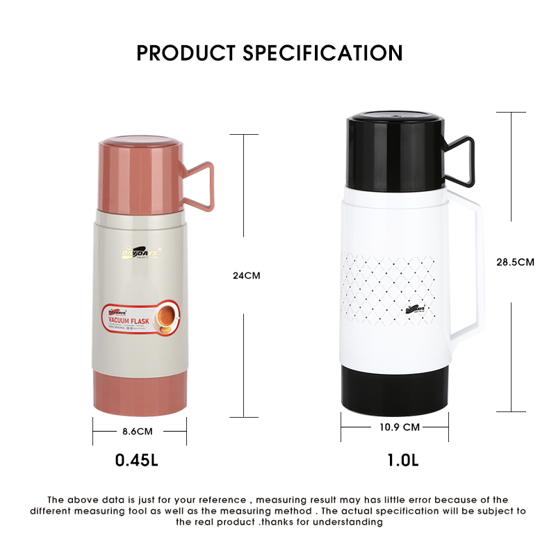 Daydays Fashion Design 1000ml Portable thermos bottle plastic body tea cup good price vacuum flask with glass refill-2